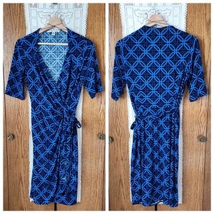 Maggy London Blue Geometric Wrap Dress